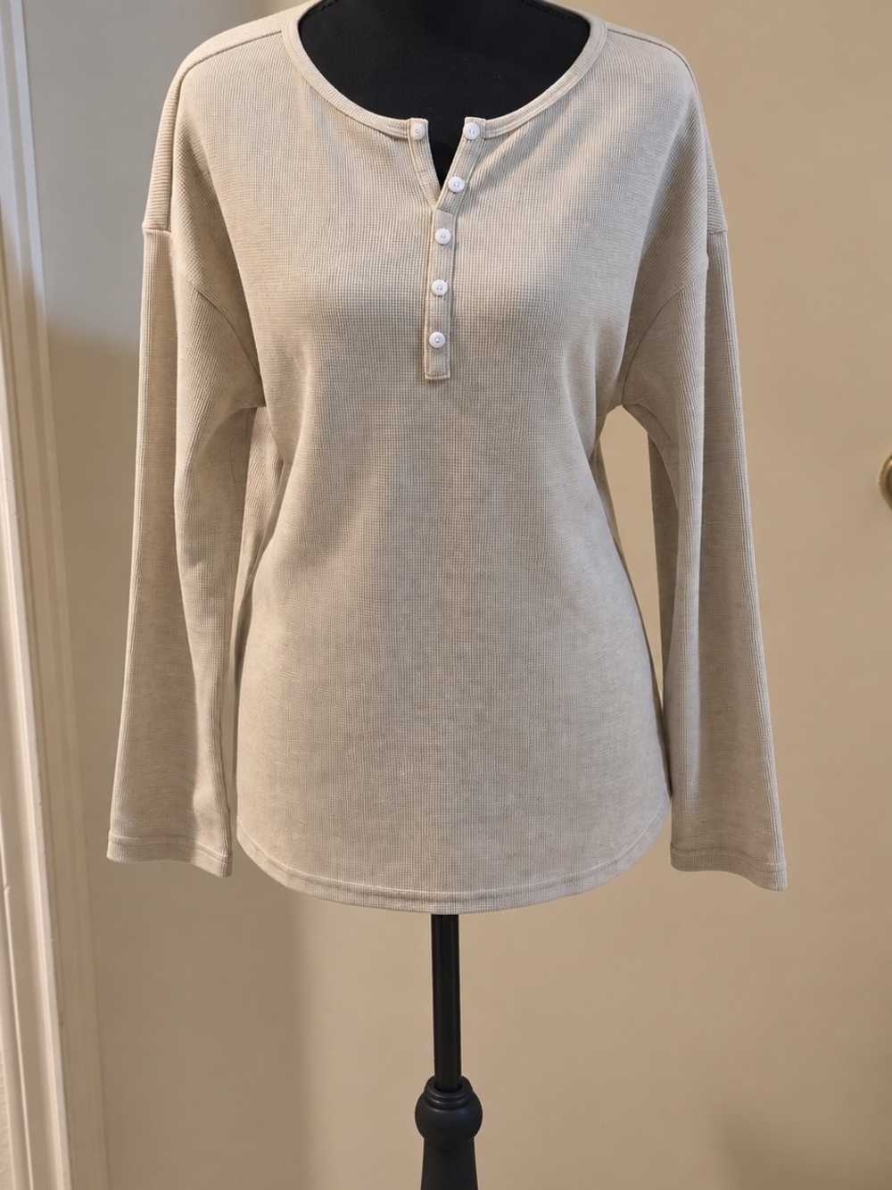 Kirundo Cream Waffle Knit Long Sleeve Henley Top